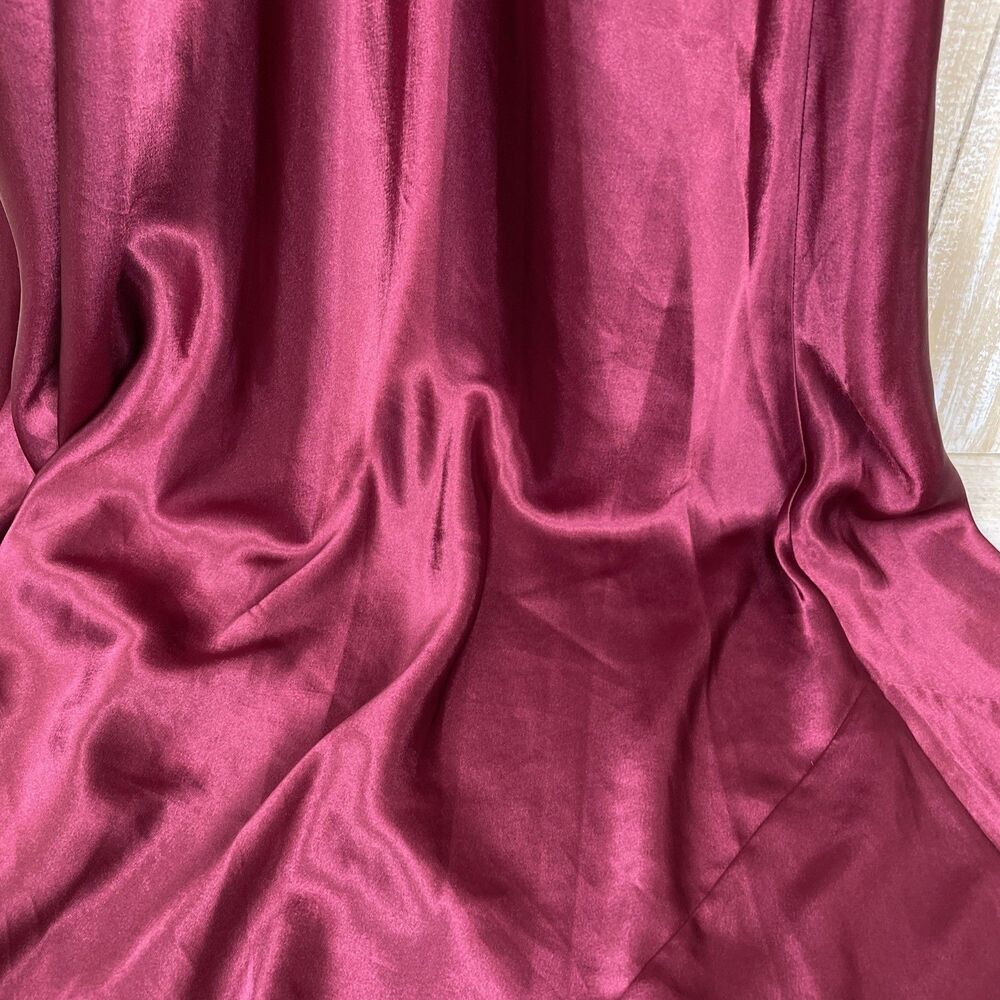 Y2K Victoria’s Secret Gold Label M Long Sexy Nightgown Cranberry Satin Lace Slit - Picture 9 of 11